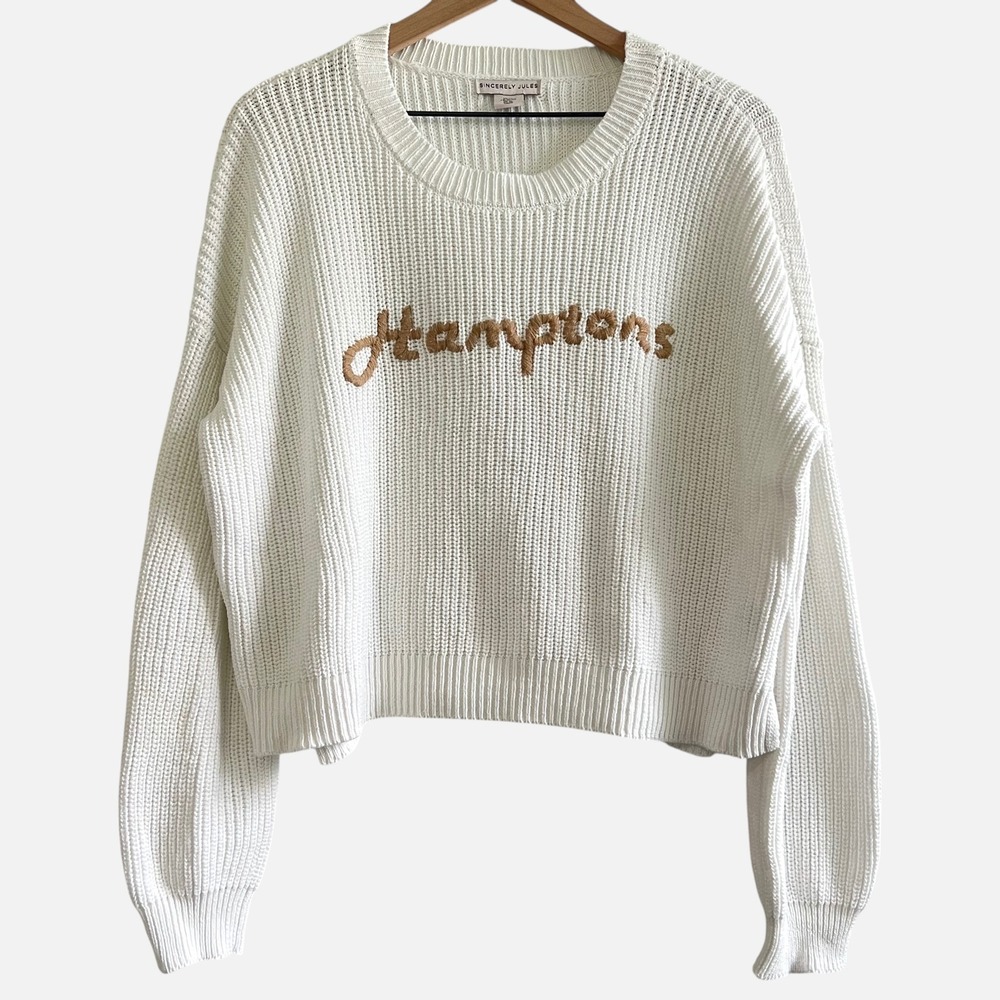 Sincerely Jules Hamptons Cotton Knit Sweater XL White Cropped Slouchy Coastal